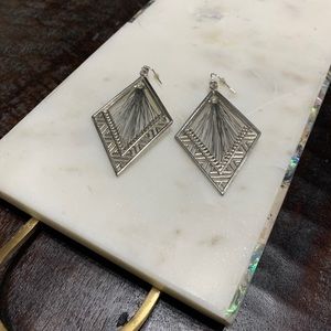 Boho Diamond shape string art silver tone earrings